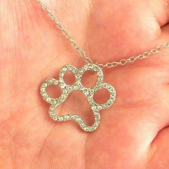 Crystal Paw Print Pendant Adjustable Necklace - Picture 2 of 3